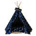 Navy Blue with White Stars Modern Boho Dog Teepee with Plush Dog Bed Cushion