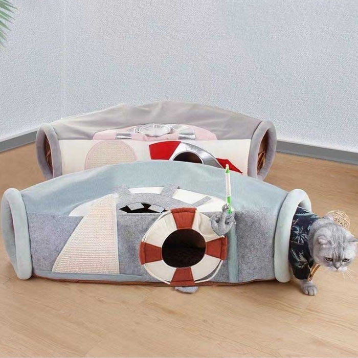 Ships Ahoy Cat Tunnel with Cat Scratch Pad | Cat Toys | Cat Entertainment | Collapsible Cat Tunnel | Cute Cat Tunnels | Boat Cat Tunnel | Stylish Cat Tunnel | Fun Cat Tunnel | Adventure Cat Tunnels | Estilo Living  