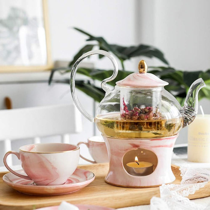 Pure Elegance Porcelain & Glass Teapot Set | Ceramic Teapot Sets | Marble Ceramic Glass Teapots | Drinkware | Estilo Living