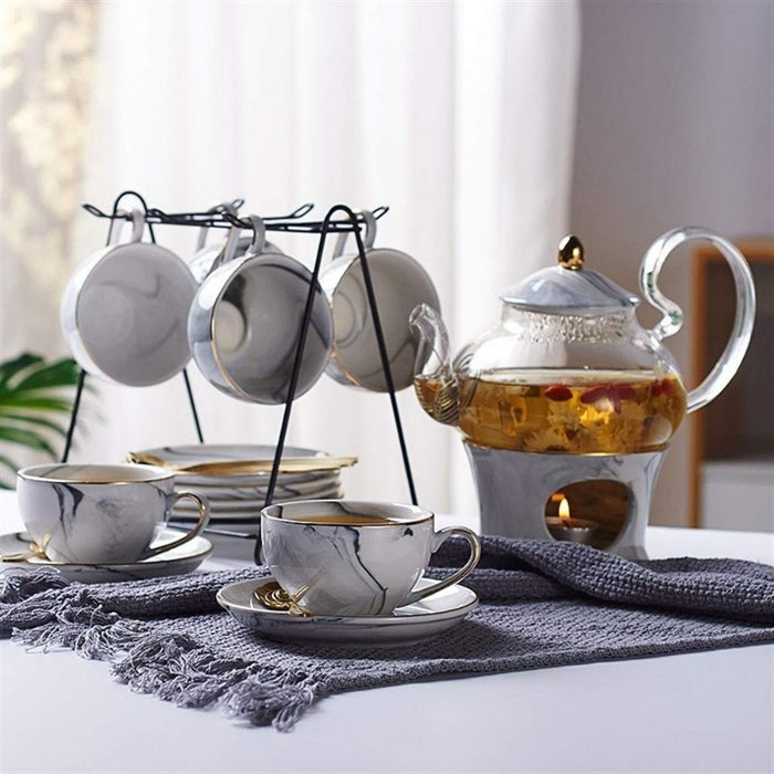 Pure Elegance Porcelain & Glass Teapot Set | Ceramic Teapot Sets | Marble Ceramic Glass Teapots | Drinkware | Estilo Living