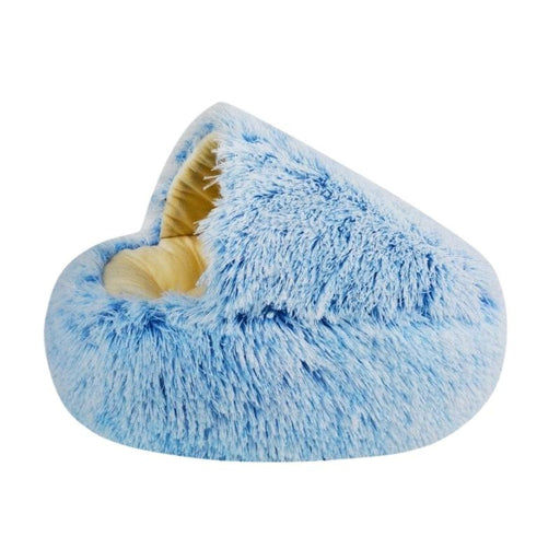 Blue Round Plush Calming Cat Cave | Plush Cat Bed | Anxiety Pet Bed | Calming Pet Bed | Hooded Cat Bed | Cat Nest | Fluffy Cat Bed | Estilo Living
