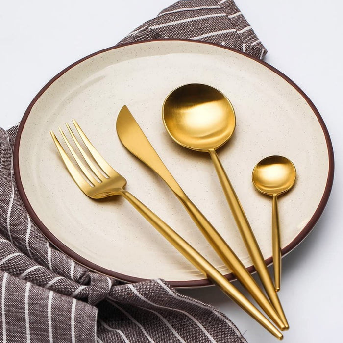Gold 24-Piece Dinnerware Cutlery Set | Flatware Sets | Metallic Cutlery Sets | Gold Cutlery | Stylish Cutlery | Modern Flatware | Elegant Flatware | Estilo Living