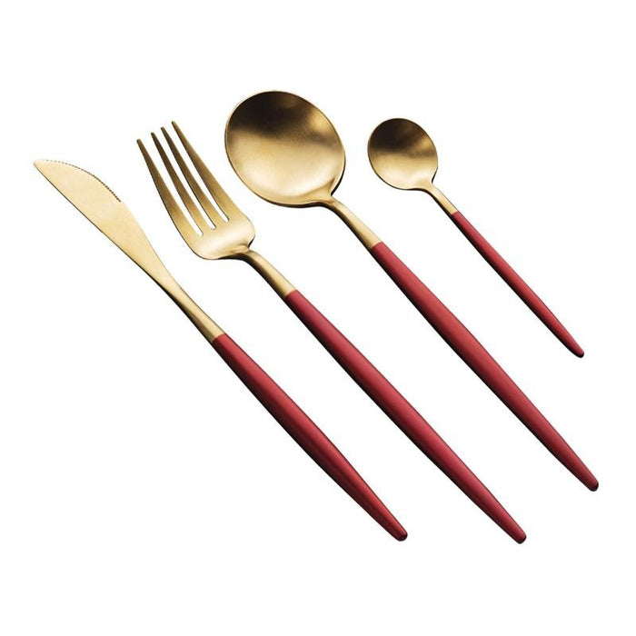 Gold and Red 24-Piece Dinnerware Cutlery Set | Flatware Sets | Metallic Cutlery Sets | Mint And Gold Cutlery | Stylish Cutlery | Modern Flatware | Elegant Flatware | Estilo Living
