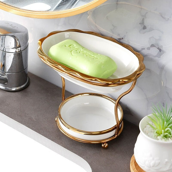 LungMongKol Shop Ceramic Soap Dish with Self Draining Tray for Bar Soap, Bathroom, Kitchen (Lemon Yellow)