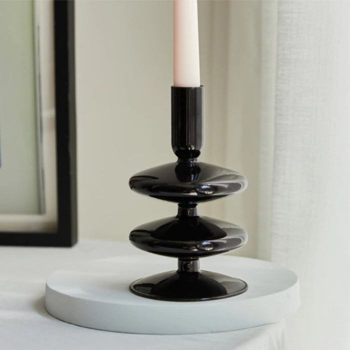 Midnight Black Glass Taper Candle Holder & Vase Collection | Home Decor | Black Glass Candle Holders | Decor Feature Pieces | Decorative Ornaments | Black Colored Glass | Black Vases | Glass Decor | Estilo Living