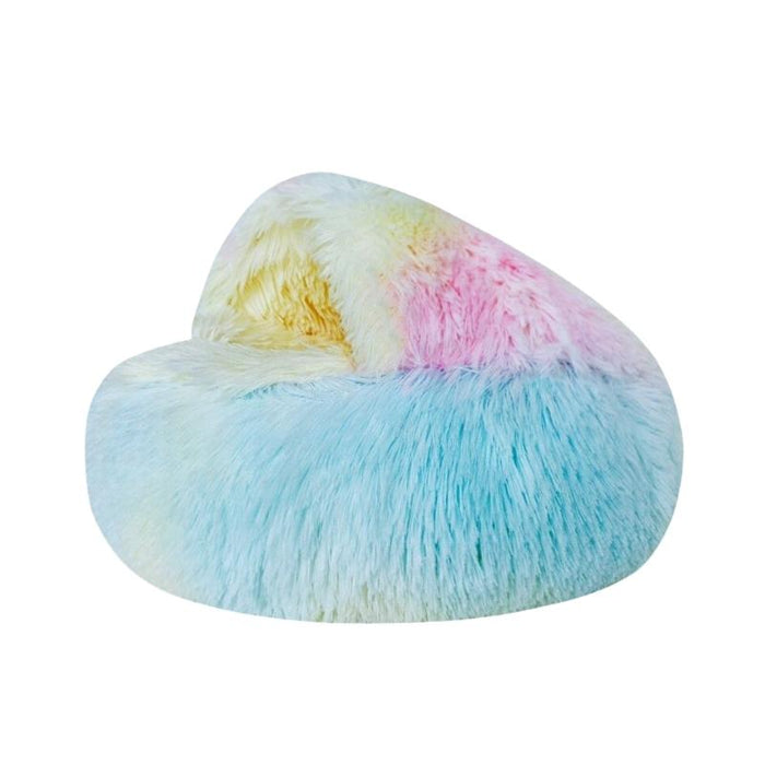 Rainbow Round Plush Calming Cat Cave | Plush Cat Bed | Anxiety Pet Bed | Calming Pet Bed | Hooded Cat Bed | Cat Nest | Fluffy Cat Bed | Estilo Living
