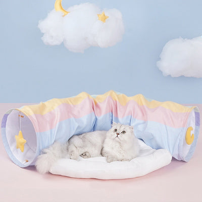 Rainbow Stars Cat Tunnels with Removable Cat Bed | Cat Toys | Cat Entertainment | Collapsible Cat Tunnel | Cute Cat Tunnels | Cat Tunnel With Bed | Fun Cat Tunnels | Cat Tunnel | Stylish Cat Tunnels | Estilo Living