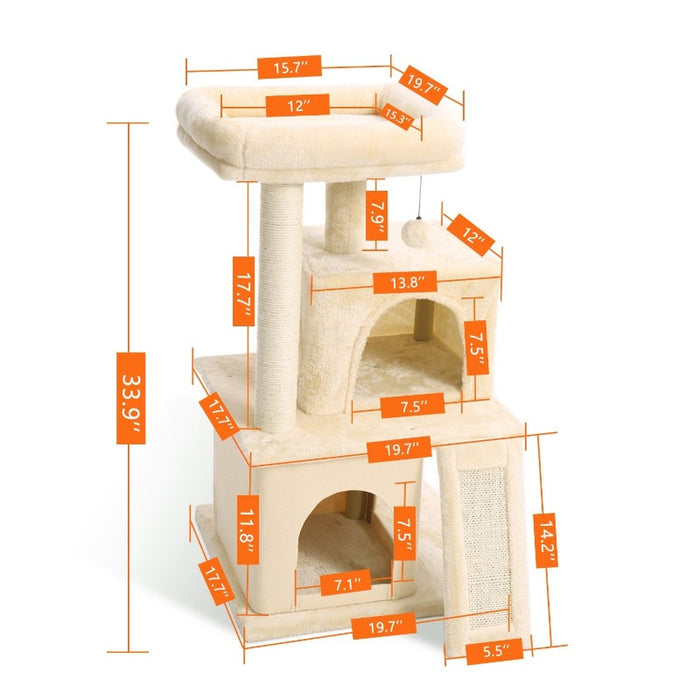 Sizing guide image for the Cat Condo Climbing Cat Tree with Scratching Posts in Beige color from Estilo Living, Buy Cat Climbing Tree with Cat Scratching Post Online Now!