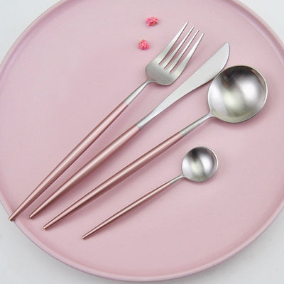 Silver and Pink 24-Piece Dinnerware Cutlery Set | Flatware Sets | Metallic Cutlery Sets | Mint And Gold Cutlery | Stylish Cutlery | Modern Flatware | Elegant Flatware | Estilo Living