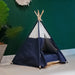 Navy Blue with White Dots Canvas Cotton Modern Boho Cat Teepee with Plush Cat Bed Cushion, from Pet Teepees and Pet Accessories Collection, at Estilo Living