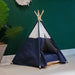 Blue and White Modern Boho Dog Teepee with Plush Dog Bed Cushion