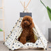 Cream Canvas with Navy Stars Modern Boho Dog Teepee with Plush Dog Bed Cushion