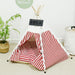Candy Stripes Dog Teepee with Plush Dog Bed Cushion | Dog Tent | Dog Teepee | Cat Teepee | Cat Tent | Red and White Dog Teepee | Striped Dog Teepee | Stylish Dog Teepees | Best Dog Teepees | Estilo Living