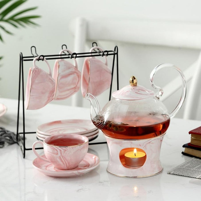 Pure Elegance Porcelain & Glass Teapot Set | Ceramic Teapot Sets | Marble Ceramic Glass Teapots | Drinkware | Estilo Living