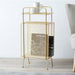 Gold Iron Blair Side Table with Bookshelf and Magazine Storage, and a Top Shelf for Home Decor Display