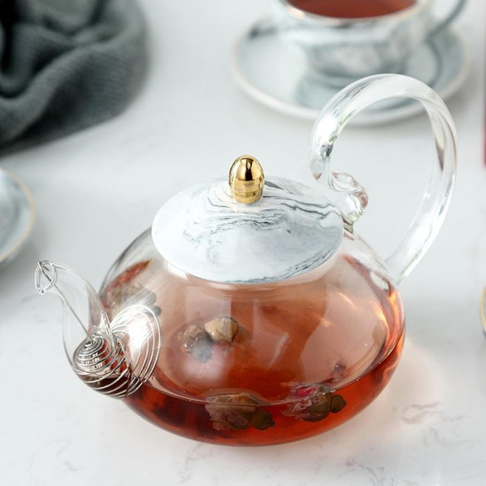 Pure Elegance Porcelain & Glass Teapot Set | Ceramic Teapot Sets | Marble Ceramic Glass Teapots | Drinkware | Estilo Living