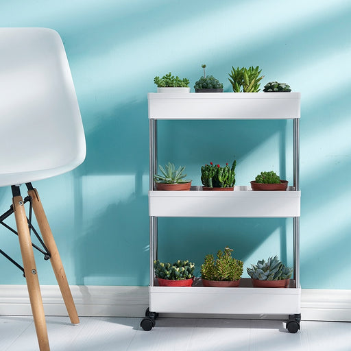 White Mobile Trolley Shelves Organizer for Indoor Plant Holders and Planter Pot Display Storage Storage by Estilo Living