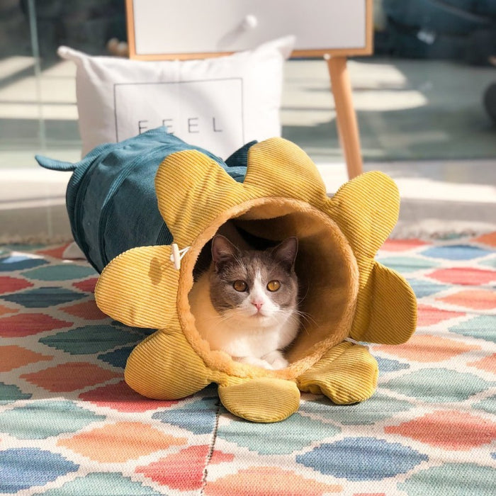 Summer Garden Corduroy Cat Tunnel | Cat Toys | Cat Entertainment | Collapsible Cat Tunnel | Cute Cat Tunnels | Sunflower Cat Tunnel | Eggplant Cat Tunnel | Carrot Cat Tunnel | Farmhouse Cat Tunnels | Estilo Living  