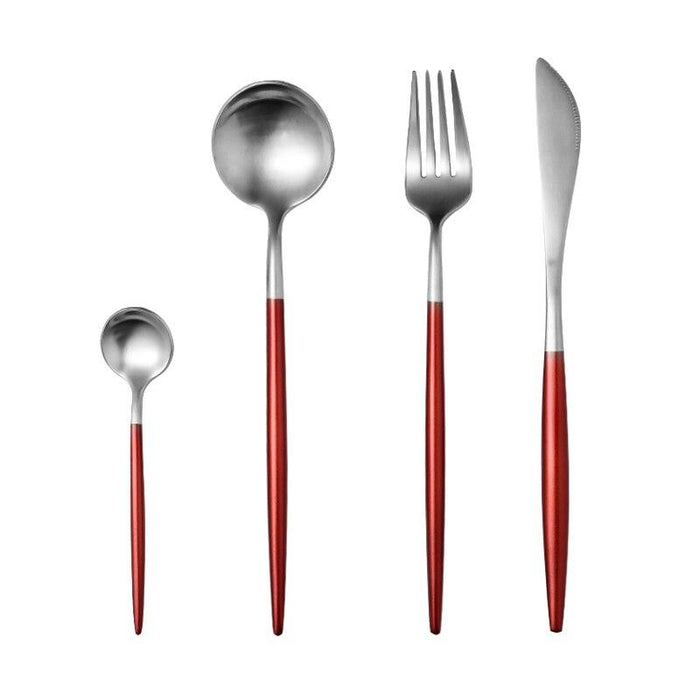 Silver and Red 24-Piece Dinnerware Cutlery Set | Flatware Sets | Metallic Cutlery Sets | Mint And Gold Cutlery | Stylish Cutlery | Modern Flatware | Elegant Flatware | Estilo Living