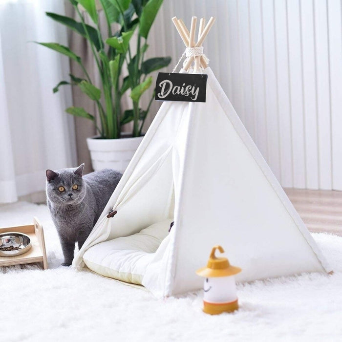 White Canvas Cat Teepee with Soft Cat Bed Cushion | Cat Tents | Cat Teepees | Cat Beds | Cat Caves | Pet Tents | Pet Teepees | Estilo Living