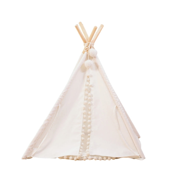 Ivory Boho Pompom Dog Teepee for Small to Large Dogs | Boho Dog Teepees | Boho Dog Beds | Large Dog Beds | Large Dog Teepees | Estilo Living