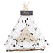 Cream with Black Pine Trees Modern Boho Dog Teepee with Plush Dog Bed Cushion