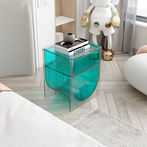 Mazie Modern Minimalist Acrylic Side Table | Acrylic Side Table | Acrylic Table | Acrylic Coffee Table | Side Table in Living Room | Home Furniture | Side Table Small | Living Room Furniture | Side Table Living Room | Bedside Table | Bedroom Nightstand | Side Table for Bedroom | Acrylic Coffee Table Square | Side Table Storage | Modern Minimalist | Buy Side Table Bed Online Now at Estilo Living