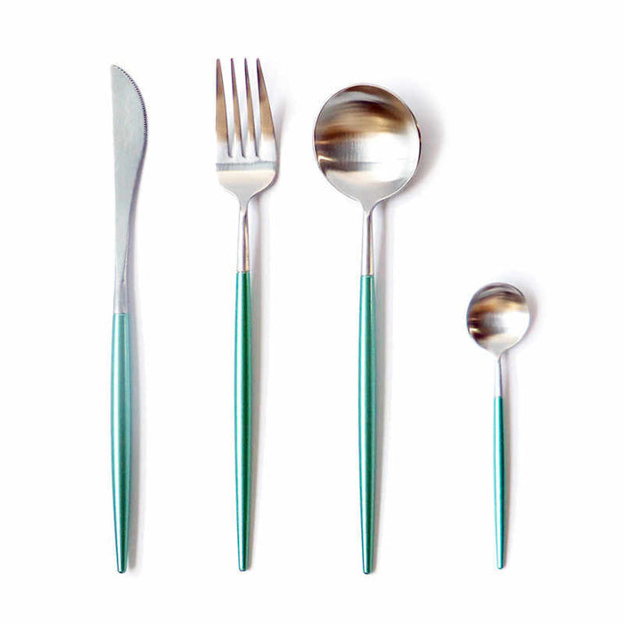 Silver and Turquoise 24-Piece Dinnerware Cutlery Set | Flatware Sets | Metallic Cutlery Sets | Mint And Gold Cutlery | Stylish Cutlery | Modern Flatware | Elegant Flatware | Estilo Living