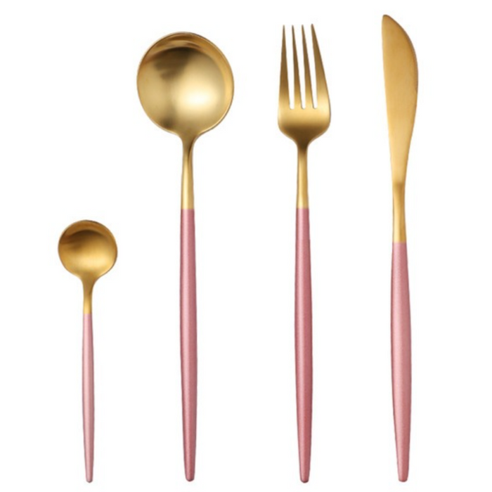 Gold and Pink 24-Piece Dinnerware Cutlery Set | Flatware Sets | Metallic Cutlery Sets | Mint And Gold Cutlery | Stylish Cutlery | Modern Flatware | Elegant Flatware | Estilo Living