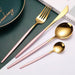 Gold and Pink 24-Piece Dinnerware Cutlery Set | Flatware Sets | Metallic Cutlery Sets | Mint And Gold Cutlery | Stylish Cutlery | Modern Flatware | Elegant Flatware | Estilo Living