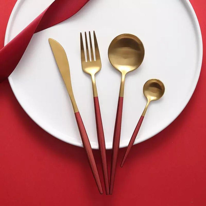 Gold and Red 24-Piece Dinnerware Cutlery Set | Flatware Sets | Metallic Cutlery Sets | Mint And Gold Cutlery | Stylish Cutlery | Modern Flatware | Elegant Flatware | Estilo Living