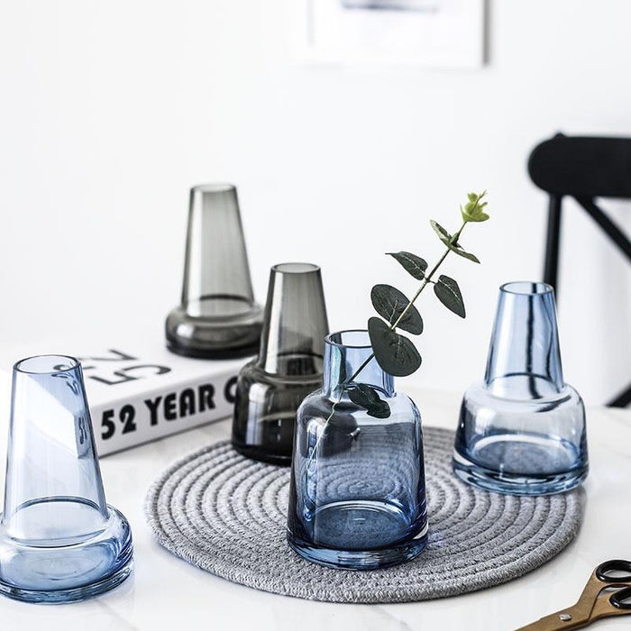 Mist Cylinder Glass Vases | Blue Vases | Blue Glass Vase | Black Vase | Black Glass Vase | Cylinder Vase | Flower Vase | Abstract Vase | Minimalist Vase | Single Flower Vase | Estilo Living