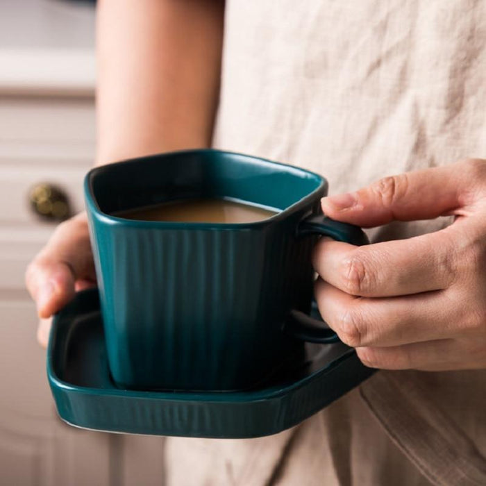 Teal colored cup with saucer from the Modern Farmhouse Ceramic Teapot Set - Buy Teaware Online Now - Estilo Living