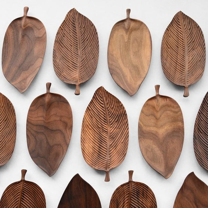 Oriental Leaf Wooden Serving Trays- Black Walnut Trays - Decorative Wood Trays - Wood Leaf Trays - Home Decor Kitchen Collection-Estilo Living