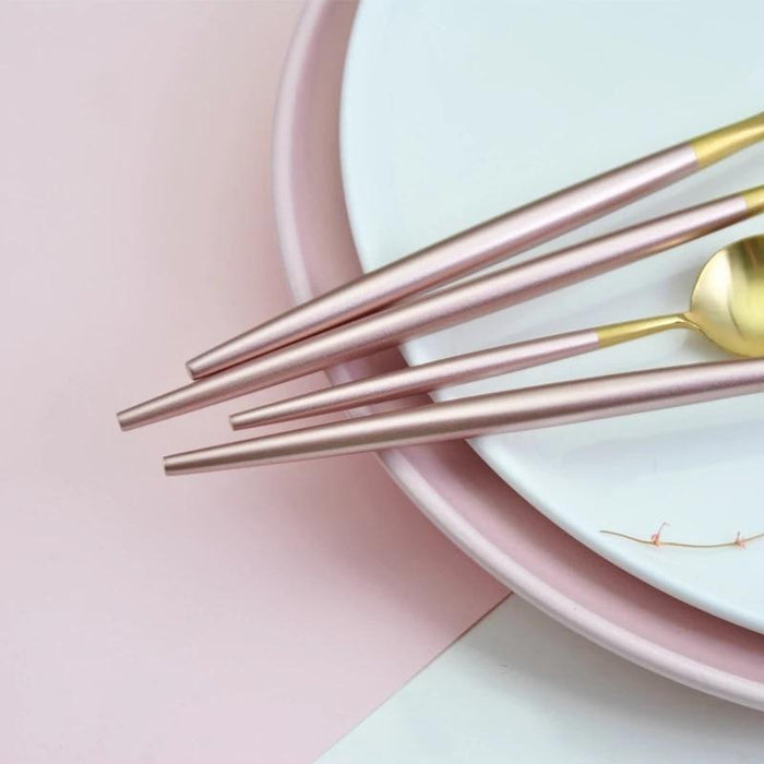Gold and Pink 24-Piece Dinnerware Cutlery Set | Flatware Sets | Metallic Cutlery Sets | Mint And Gold Cutlery | Stylish Cutlery | Modern Flatware | Elegant Flatware | Estilo Living