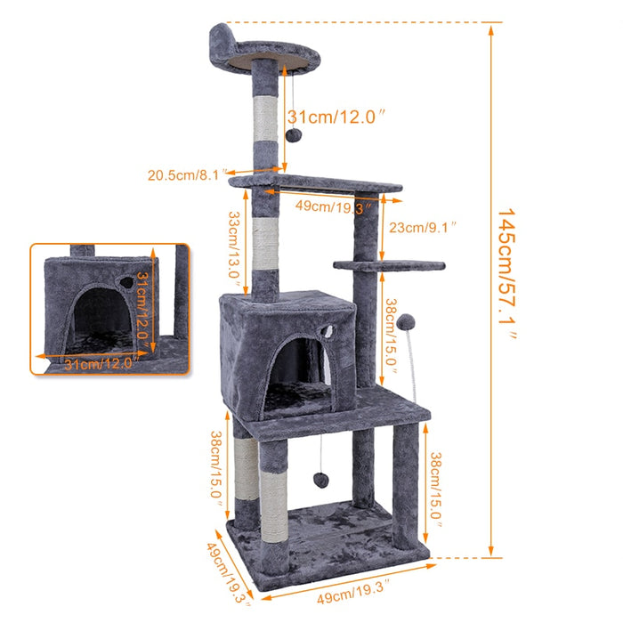 Size measurement guide for the the Climbing Cat Tree with Scratching Posts & Cat Nest, Buy Cat Tree with Scratching Posts Online Now from Estilo Living