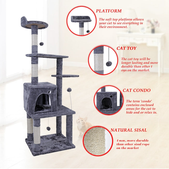 Features guide for the Climbing Cat Tree with Scratching Posts & Cat Nest, Buy Cat Tree with Scratching Posts Online Now from Estilo Living