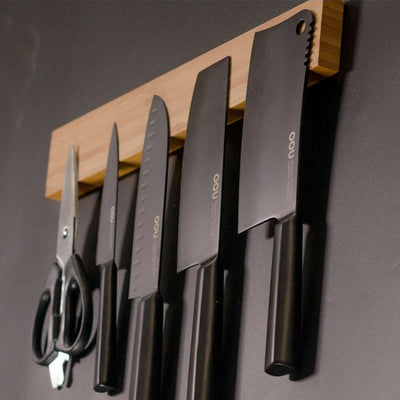 Knives being stored on The Butler Wall Mounted Magnetic Knife Rack - Kitchen Storage  - Estilo Living