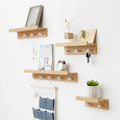 1pc Wall Mounted Decorative Shelf With Hooks, No Drilling Required, Living  Room & Bedroom Storage Shelf, Bathroom Organizer Shelf, With Separating  Panels, Simple & Stylish Wooden Shelf Board