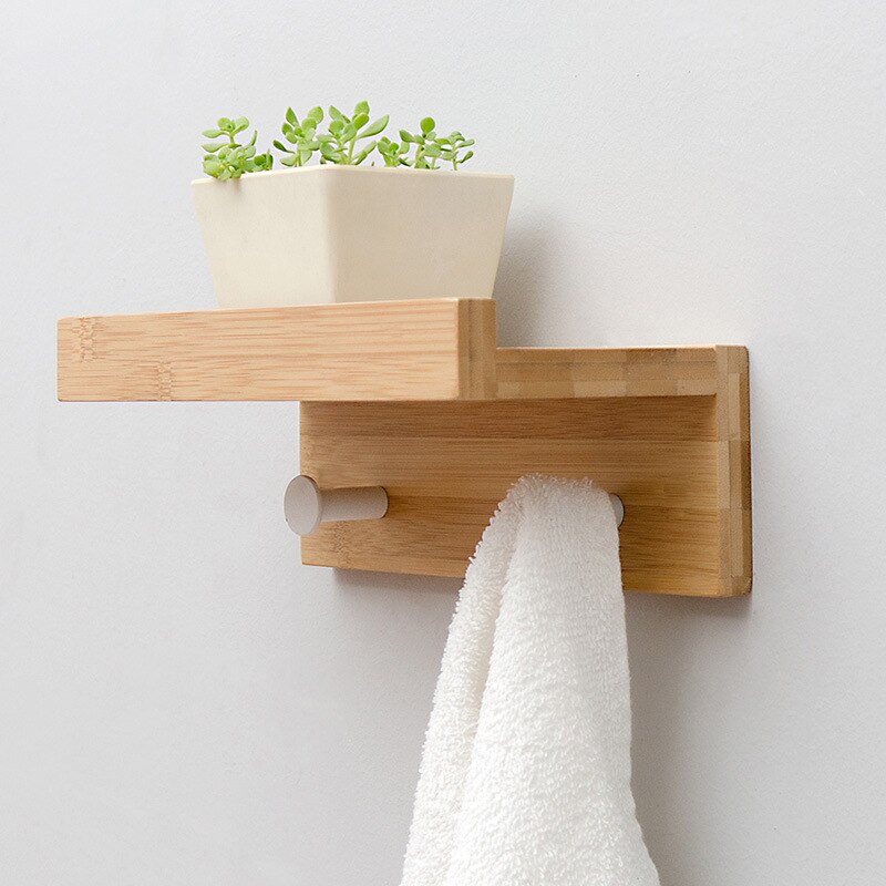 1pc Wall Mounted Decorative Shelf With Hooks, No Drilling Required, Living  Room & Bedroom Storage Shelf, Bathroom Organizer Shelf, With Separating  Panels, Simple & Stylish Wooden Shelf Board