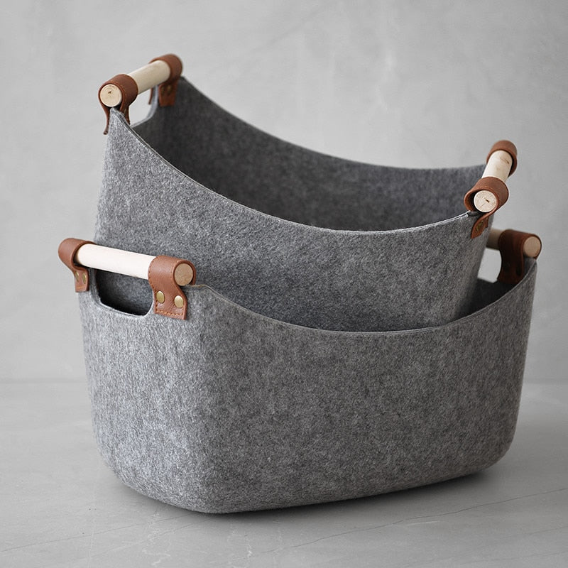 Amalia Large Gray Felt Storage Baskets with Handles | Storage Baskets | Multi-Function Storage Boxes | Baskets for Storage | Baskets for Shelves | Buy Storage Baskets Woven & Baskets for Storage Online Now at Estilo Living