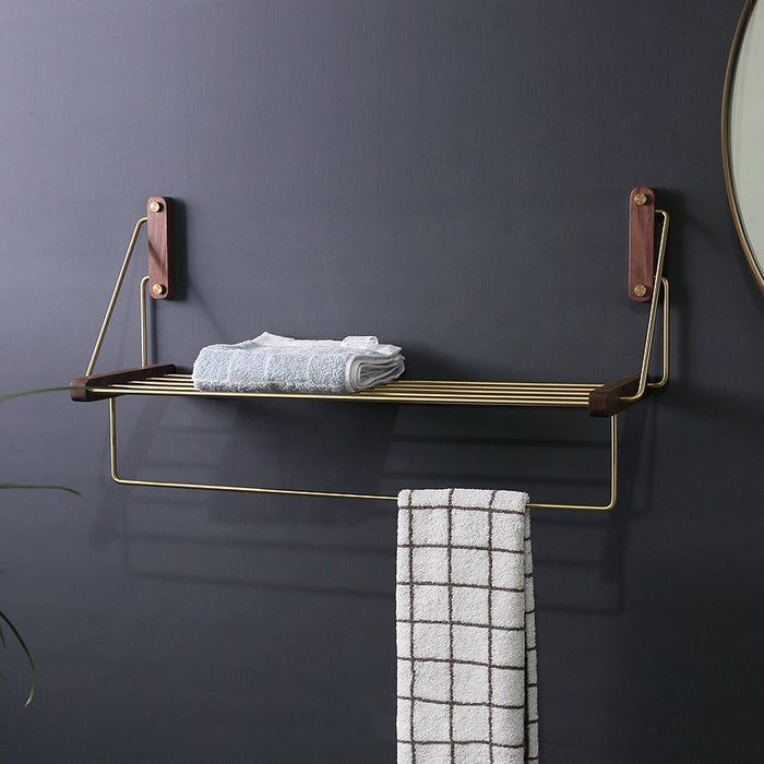 Nordic Brass Wall-Mounted Folding Shelf Storage Rack | Black Walnut Wall Storage Rack | Wall Storage | Small Space Storage for Small Homes | Estilo Living