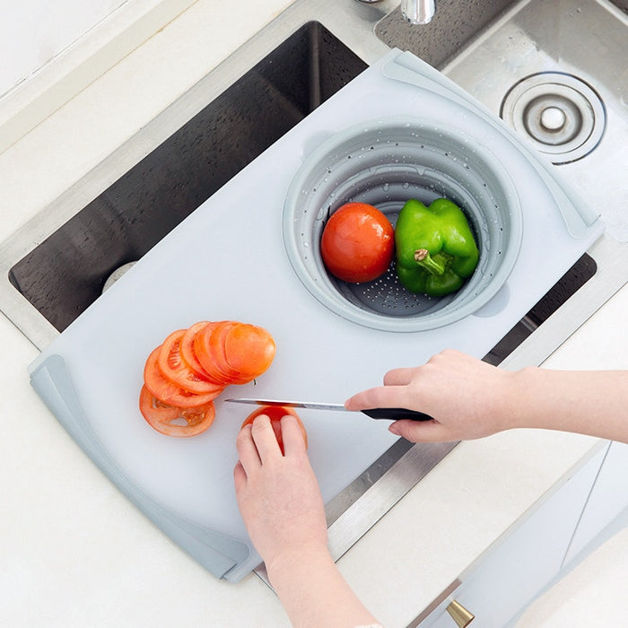 Multi-Functional Chopping Board & Folding Strainer Basket for Sink | Kitchen Tools | Cutting Boards | Kitchen Strainers | Kitchen Drainers | Over The Sink Chopping Boards | Kitchen Space Savers | Estilo Living