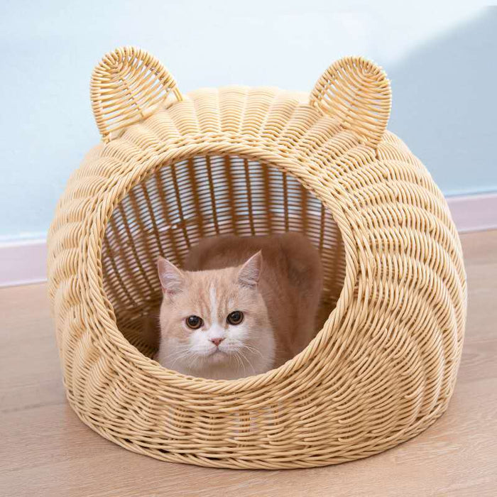 Kitty Condo Woven Calming Cat Cave | Cat Nest | Woven Cat Beds | Woven Cat Nests | Cat Caves | Cute Cat Ears Bed | Estilo Living