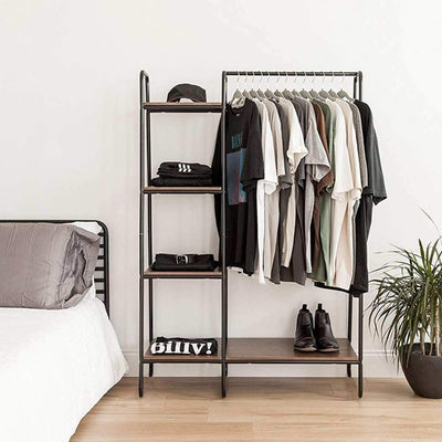 The Syracuse Rustic Wood and Metal Clothes Rack | Clothes Rack Hanging & Clothes Hanging Racks | Industrial Clothes Racks | Hanging Organizer Rack | Closet Storage & Hanging Storage for Closet | Buy Online Now from Estilo Living