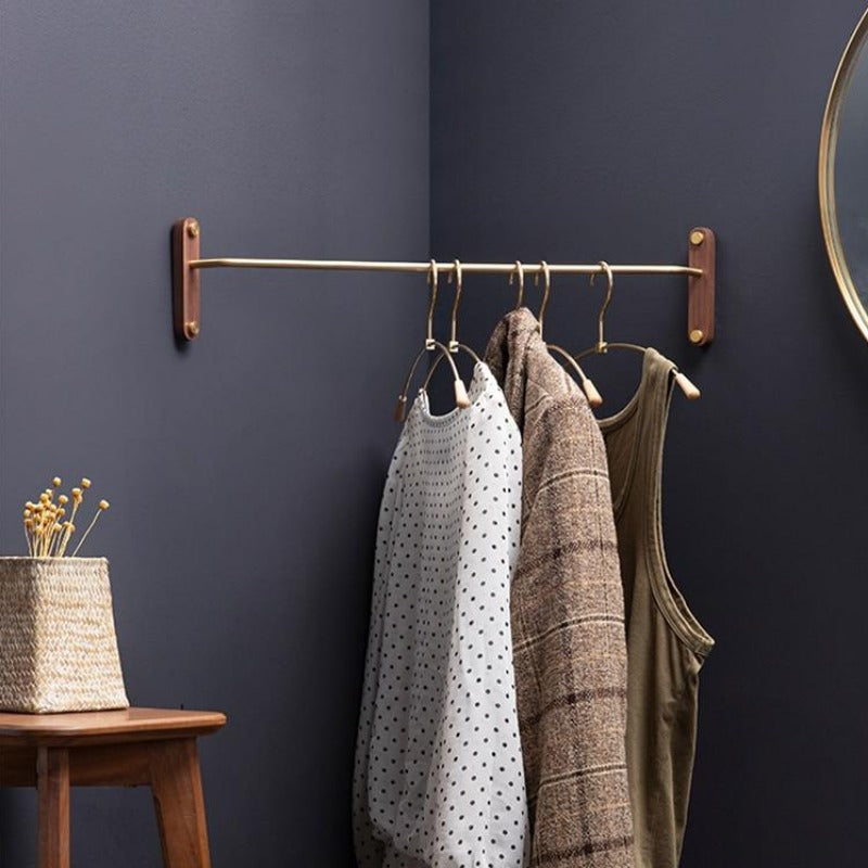Acacia Wood & Brass Corner Wall Clothes Hanger Rack | Estilo Living