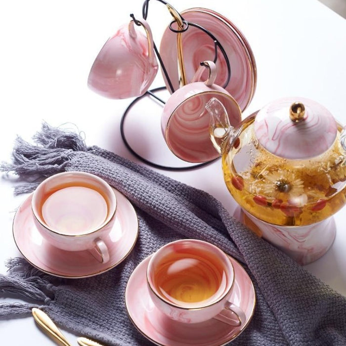 Pure Elegance Porcelain & Glass Teapot Set | Ceramic Teapot Sets | Marble Ceramic Glass Teapots | Drinkware | Estilo Living