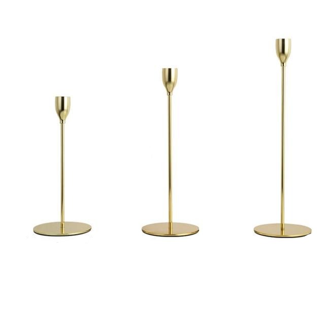 Gold Taper Candle Holder Trio Set | Home Decor | Metal Candle Holders | Taper Candle Holders | Estilo Living