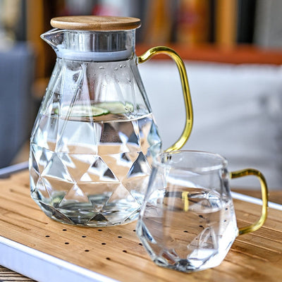 Diamond Cold Water Glass Set With Lid 3pcs Glass Jug Set - Buy Water Jug  Set,Glass Water Jugs,Water Jug With Glasses Product on