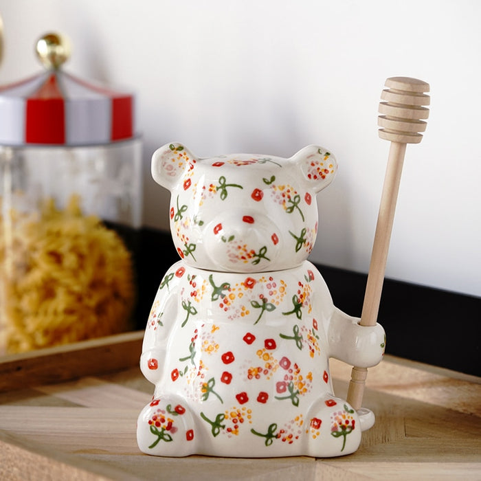 Ceramic Floral Bear and Beehive Honey Pots | Honey Jars | Honey Pots | Ceramic Honey Pots | Floral Bear Honey Pot | Estilo Living